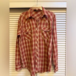 Vintage BJ-R Men's Sz Large Slim Cut Red Plaid Snap Button Western Shirt